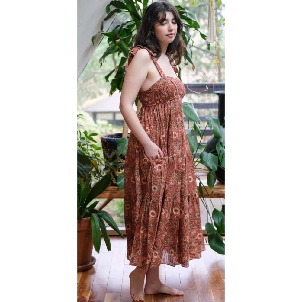 ULLA JOHNSON Cordelia Floral Print Feminine Maxi Dress Tie Straps Size 2